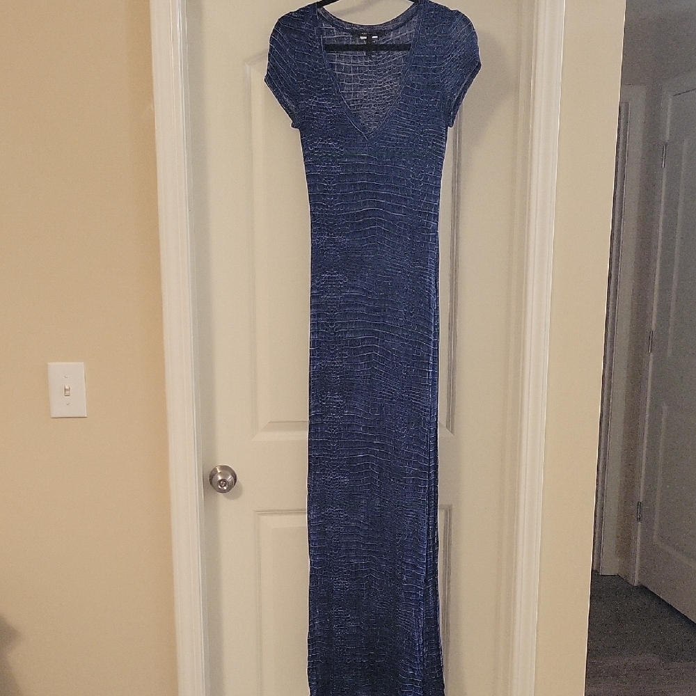 BCBGMaxAzria Blue Sheath Maxi Dress with Cap Sleeves